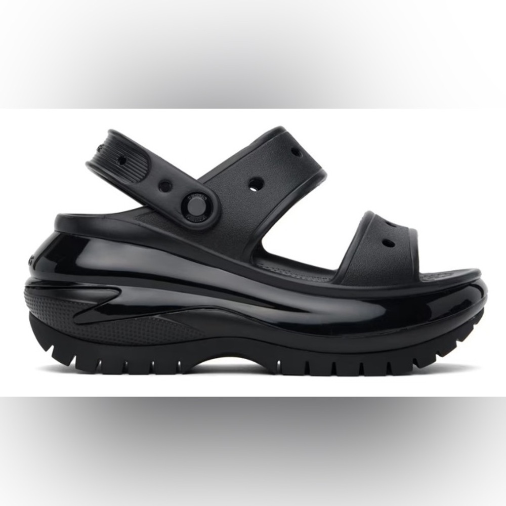 NIB Crocs Black Mega Crush Rubber Slip-on Open Toe trend logo Embossed Sandals 8